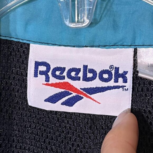 Vintage Reebok Jacket Womens Large Black Purple Blue Windbreaker 90s Track Coat - Picture 4 of 13